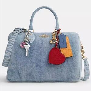 Coach Rowan LARGE Satchel Bag in LOVED denim with CHARMS 💗 NWT
